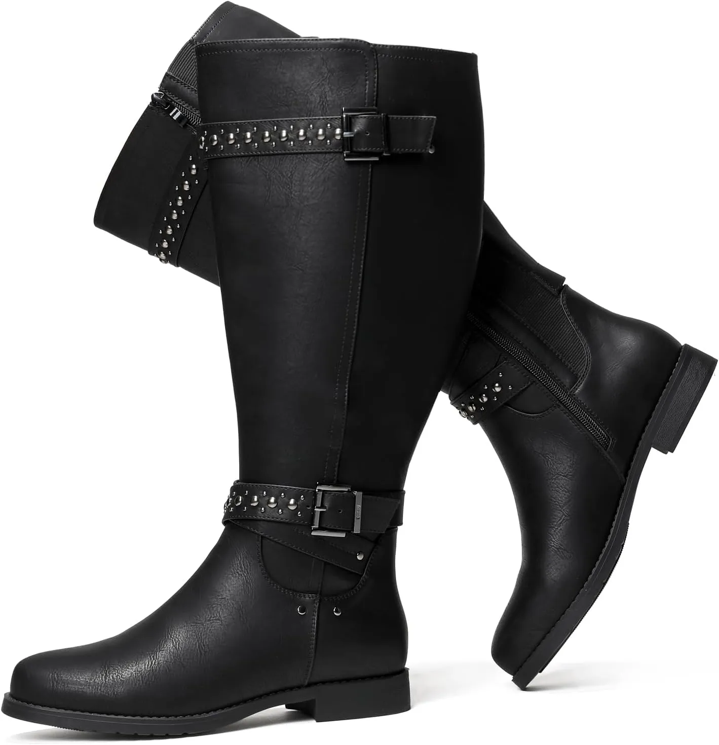Luoika Women's Extra Wide Calf Knee High Boots, Chunky Low Heel Plus Size Boots Motocycle Ridding Boots.