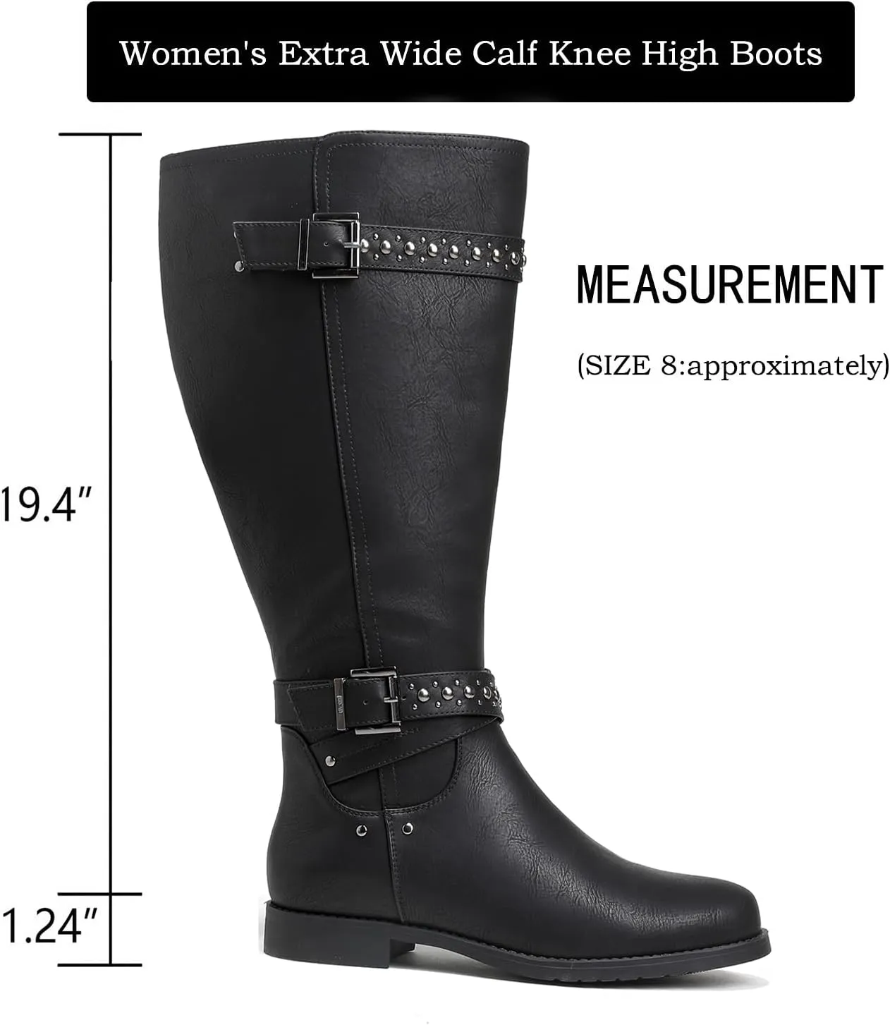 Luoika Women's Extra Wide Calf Knee High Boots, Chunky Low Heel Plus Size Boots Motocycle Ridding Boots.