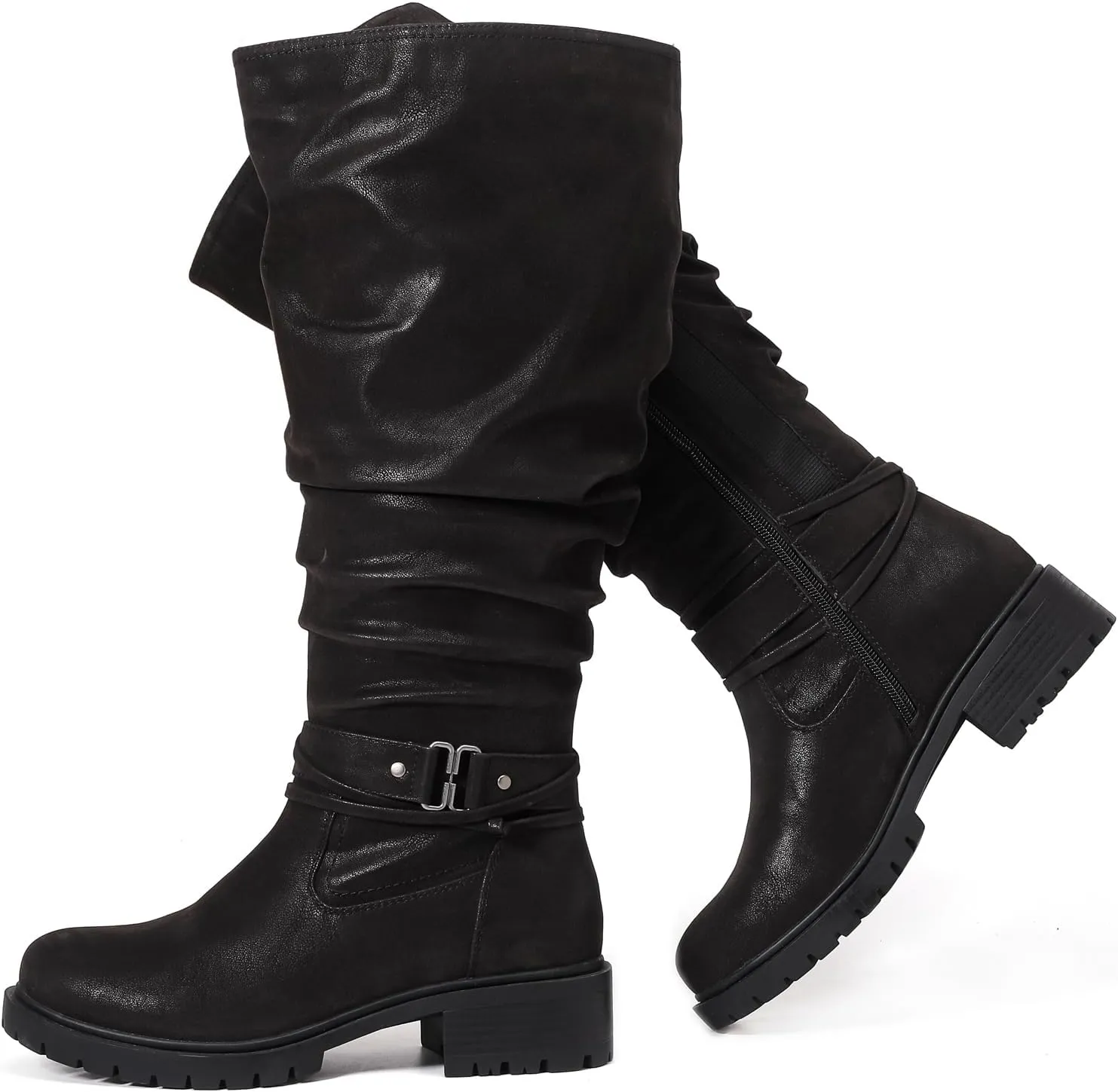 Luoika Women's Extra Wide Calf Knee High Boots, Plus Size Slouchy Knee-High Boots Wide Width Low Heel Winter Boots.