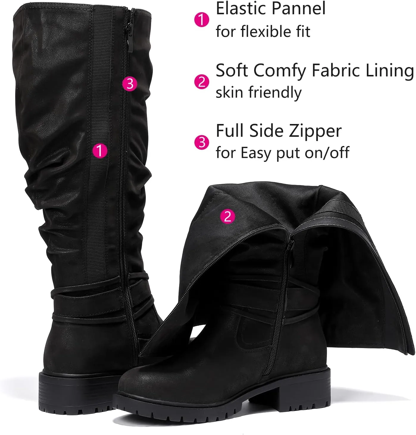 Luoika Women's Extra Wide Calf Knee High Boots, Plus Size Slouchy Knee-High Boots Wide Width Low Heel Winter Boots.