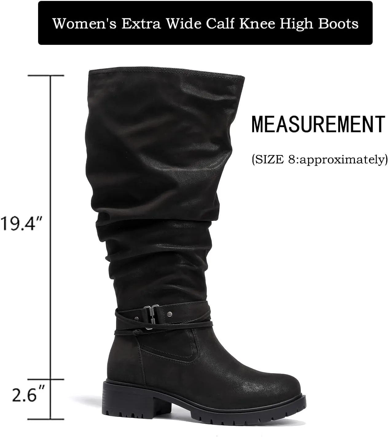 Luoika Women's Extra Wide Calf Knee High Boots, Plus Size Slouchy Knee-High Boots Wide Width Low Heel Winter Boots.