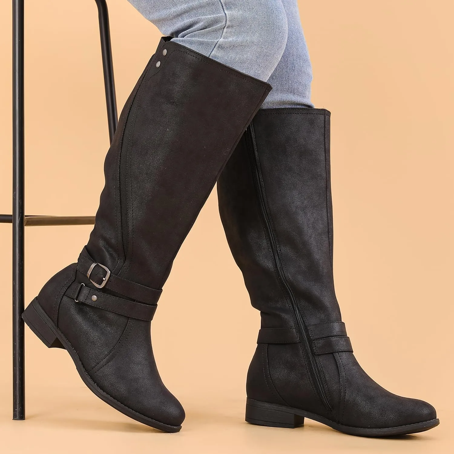 Luoika Women's Extra Wide Calf Knee High Boots, Wide Width Plus Size Knee-High Boots Low Heel Fashion Winter Boots.
