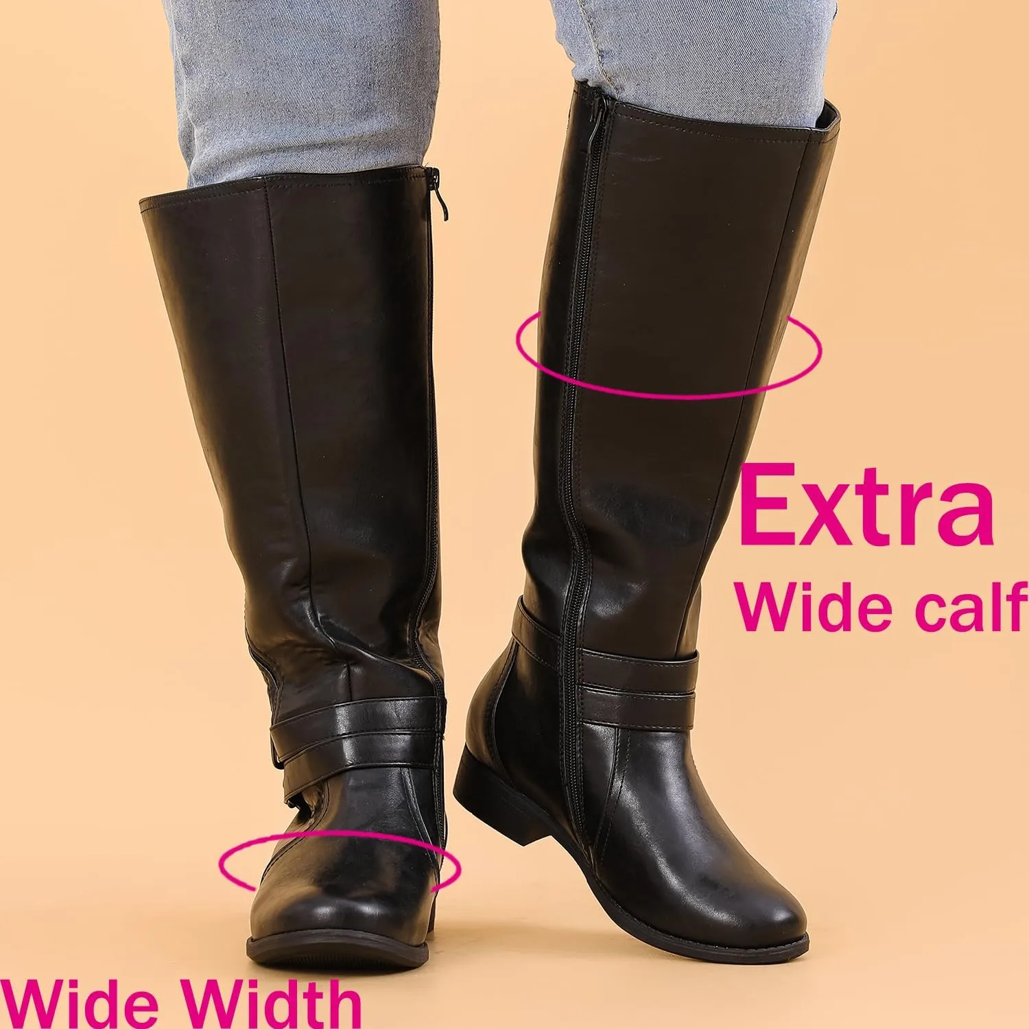 Luoika Women's Extra Wide Calf Knee High Boots, Wide Width Plus Size Knee-High Boots Low Heel Fashion Winter Boots.