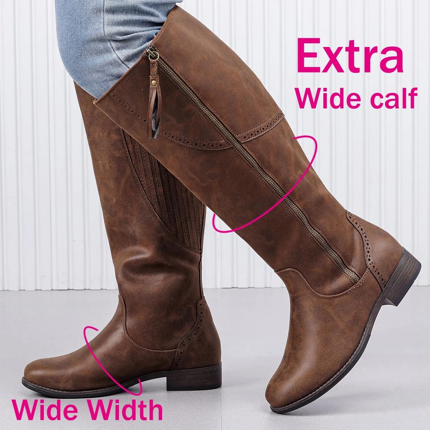 Luoika Women's Extra Wide Calf Knee High Boots, Wide Width Plus Size Knee-High Boots Low Heel Fashion Winter Boots.