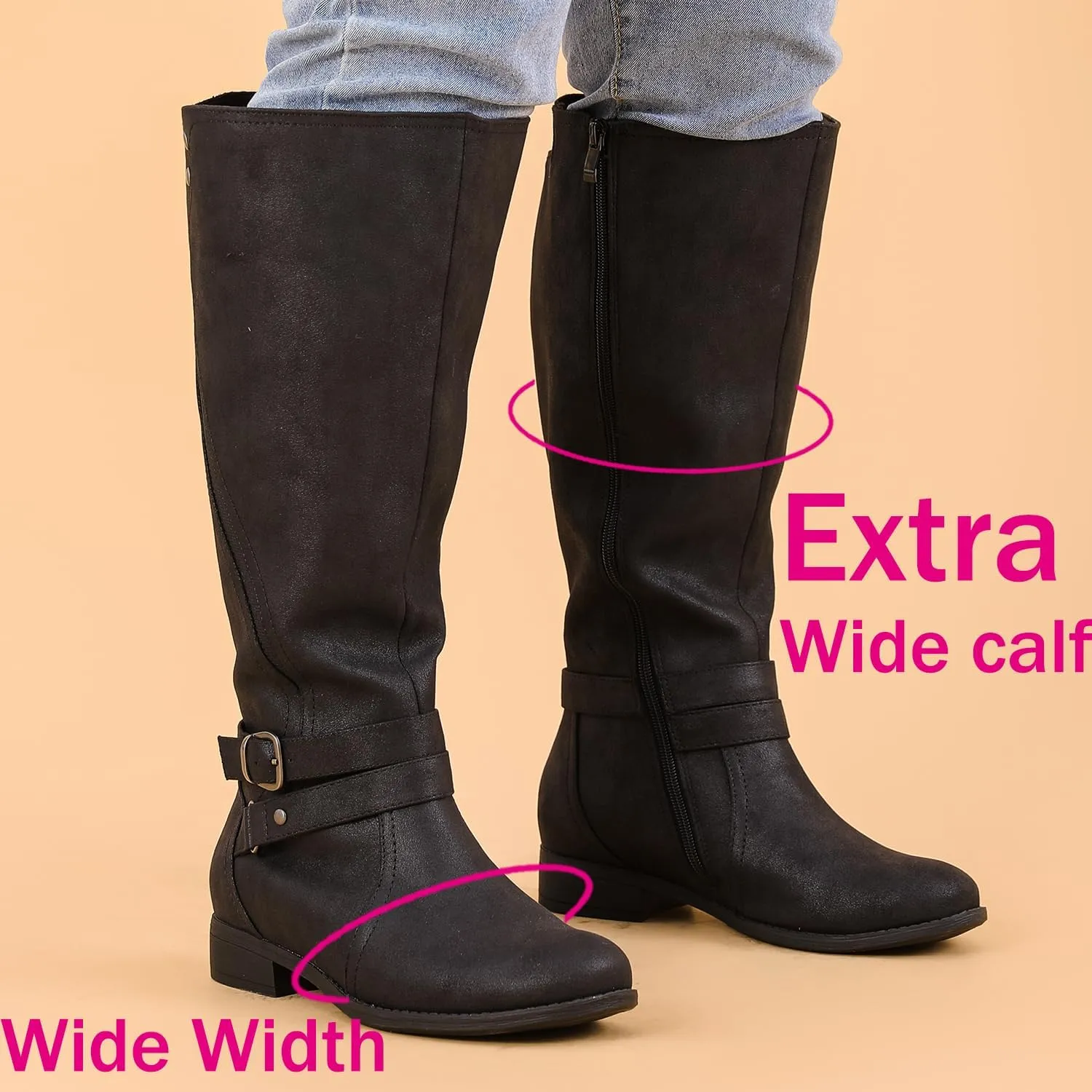 Luoika Women's Extra Wide Calf Knee High Boots, Wide Width Plus Size Knee-High Boots Low Heel Fashion Winter Boots.