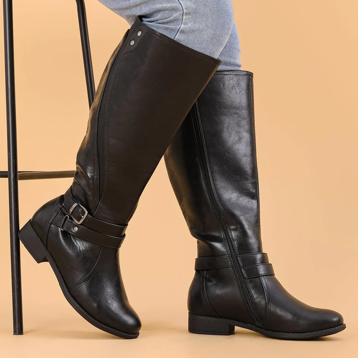 Luoika Women's Extra Wide Calf Knee High Boots, Wide Width Plus Size Knee-High Boots Low Heel Fashion Winter Boots.