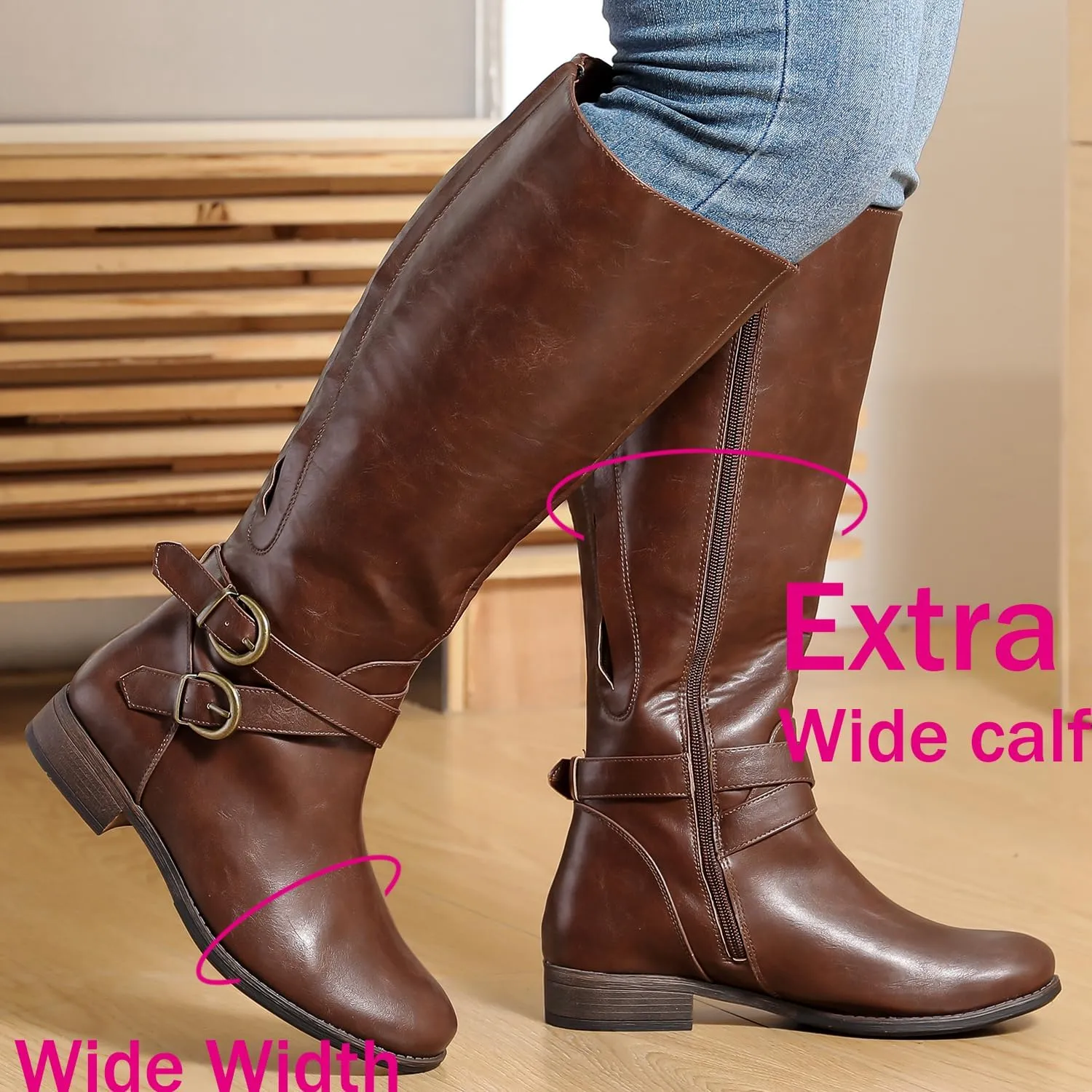 Luoika Women's Extra Wide Calf Knee High Boots, Wide Width Plus Size Knee-High Boots Low Heel Fashion Winter Boots.