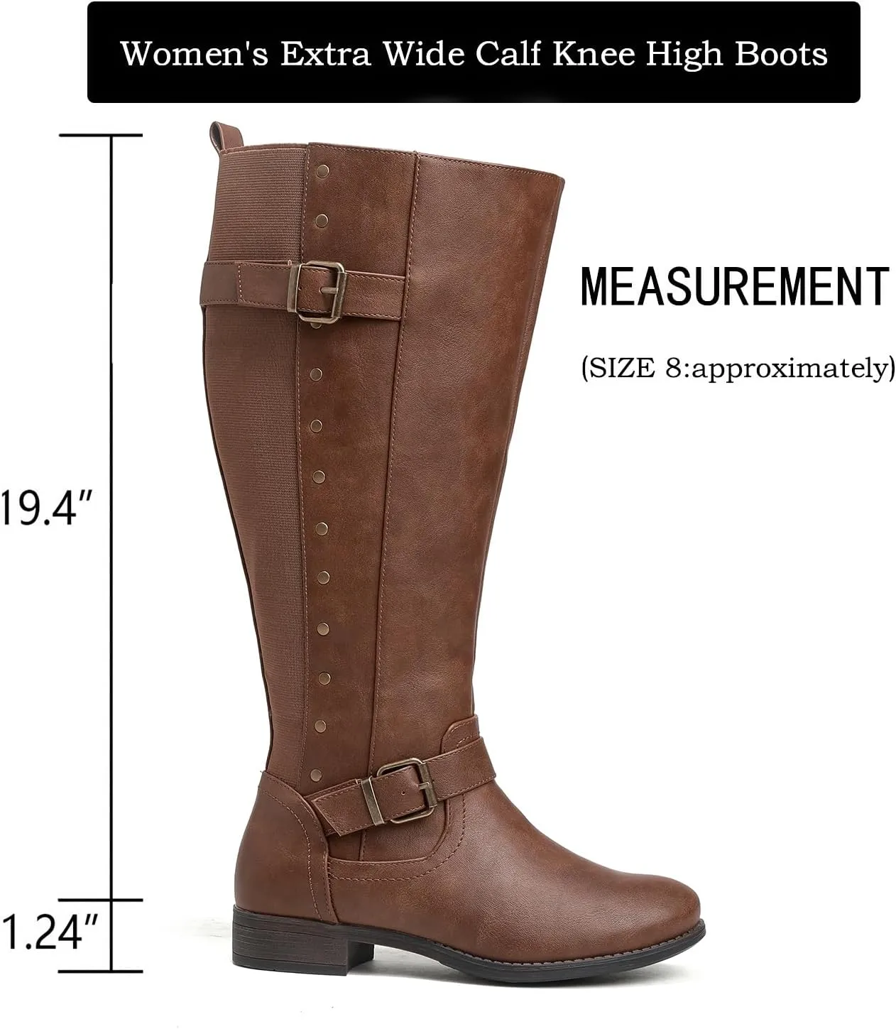 Luoika Women's Extra Wide Calf Knee High Boots, Wide Width Round-Toe Blocked Heel Winter Tall Boots.