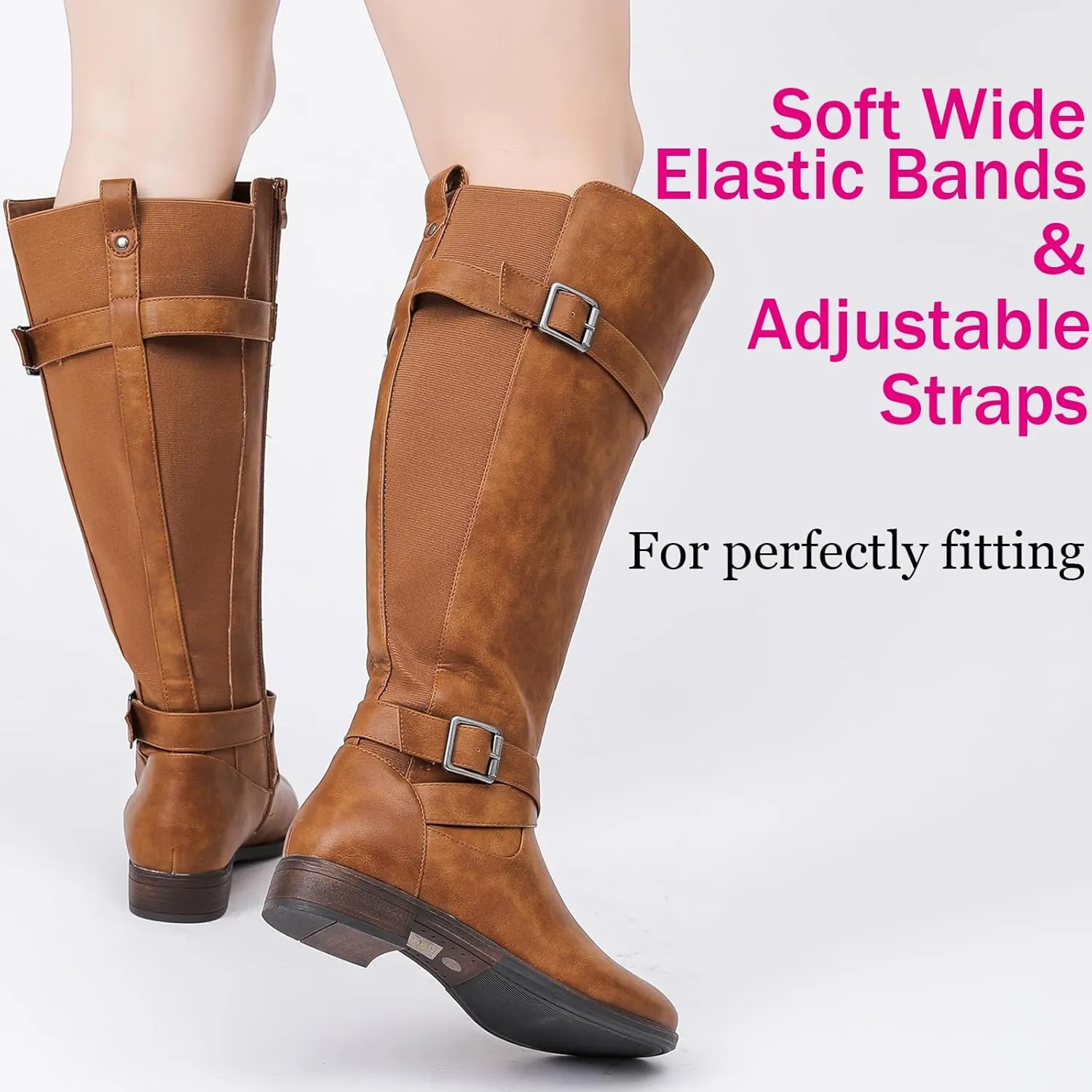 Luoika Women's Extra Wide Calf Knee High Boots, Wide Width Round-Toe Blocked Heel Winter Tall Boots.