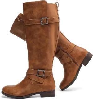 Luoika Women's Extra Wide Calf Knee High Boots, Wide Width Round-Toe Blocked Heel Winter Tall Boots.
