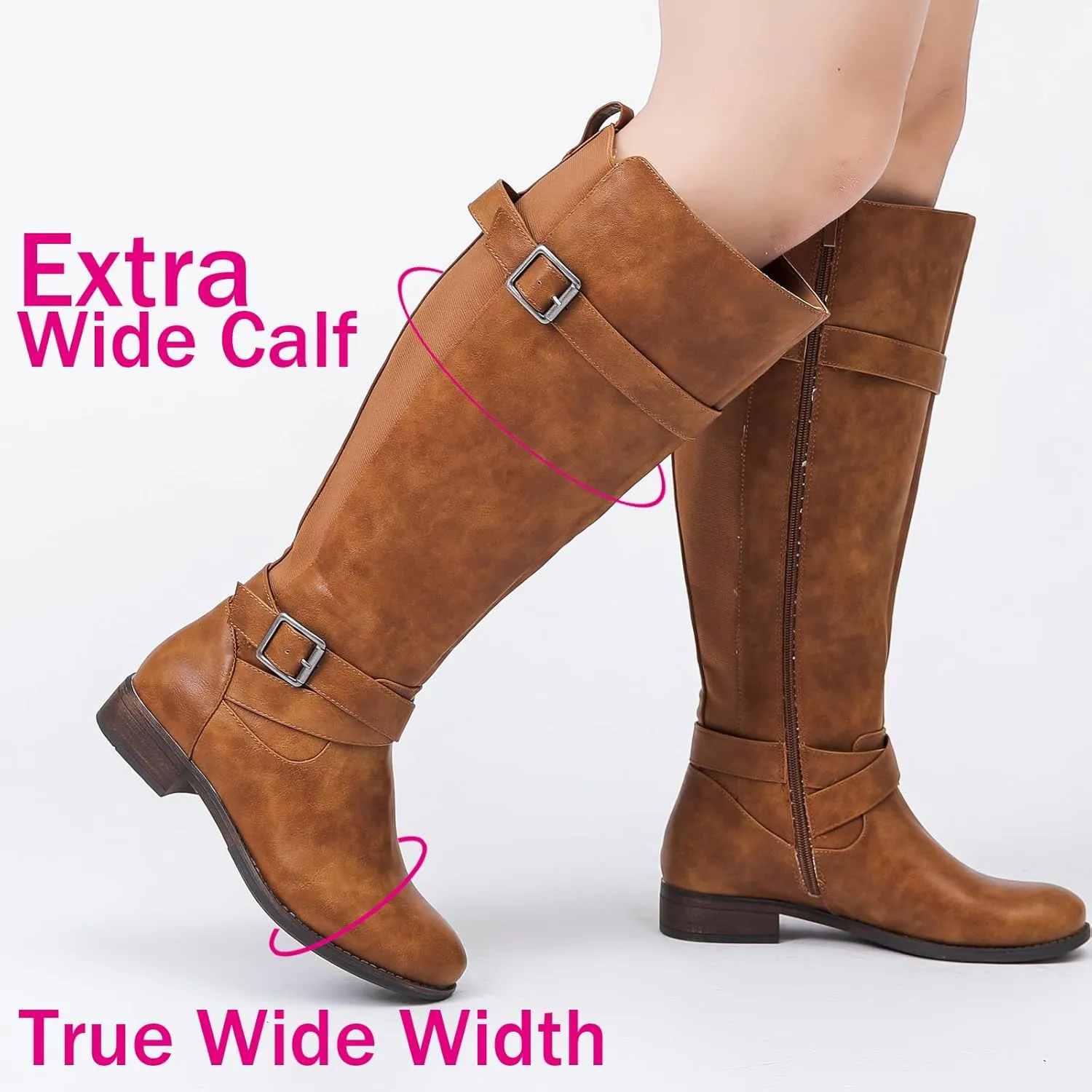 Luoika Women's Extra Wide Calf Knee High Boots, Wide Width Round-Toe Blocked Heel Winter Tall Boots.
