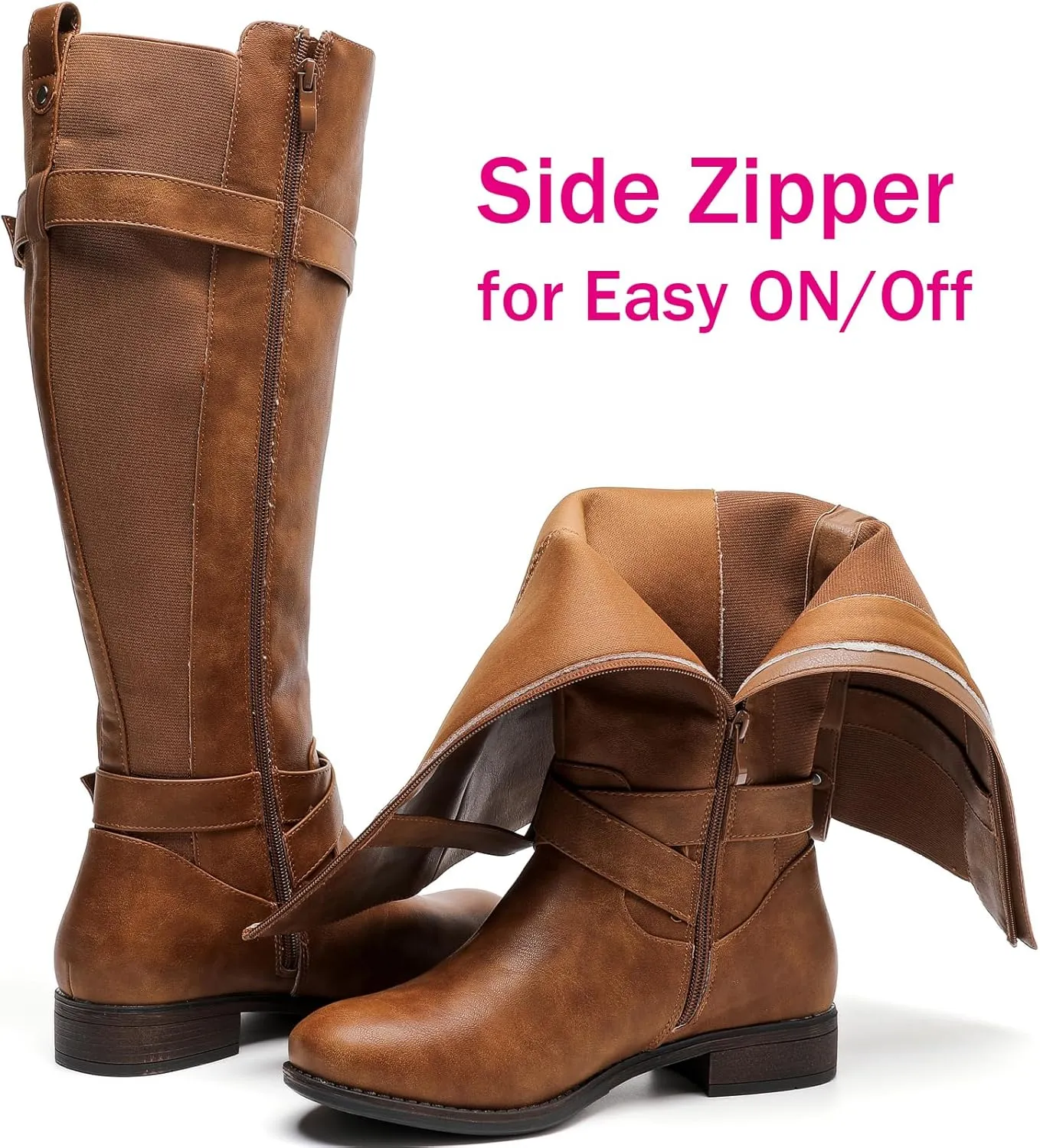 Luoika Women's Extra Wide Calf Knee High Boots, Wide Width Round-Toe Blocked Heel Winter Tall Boots.