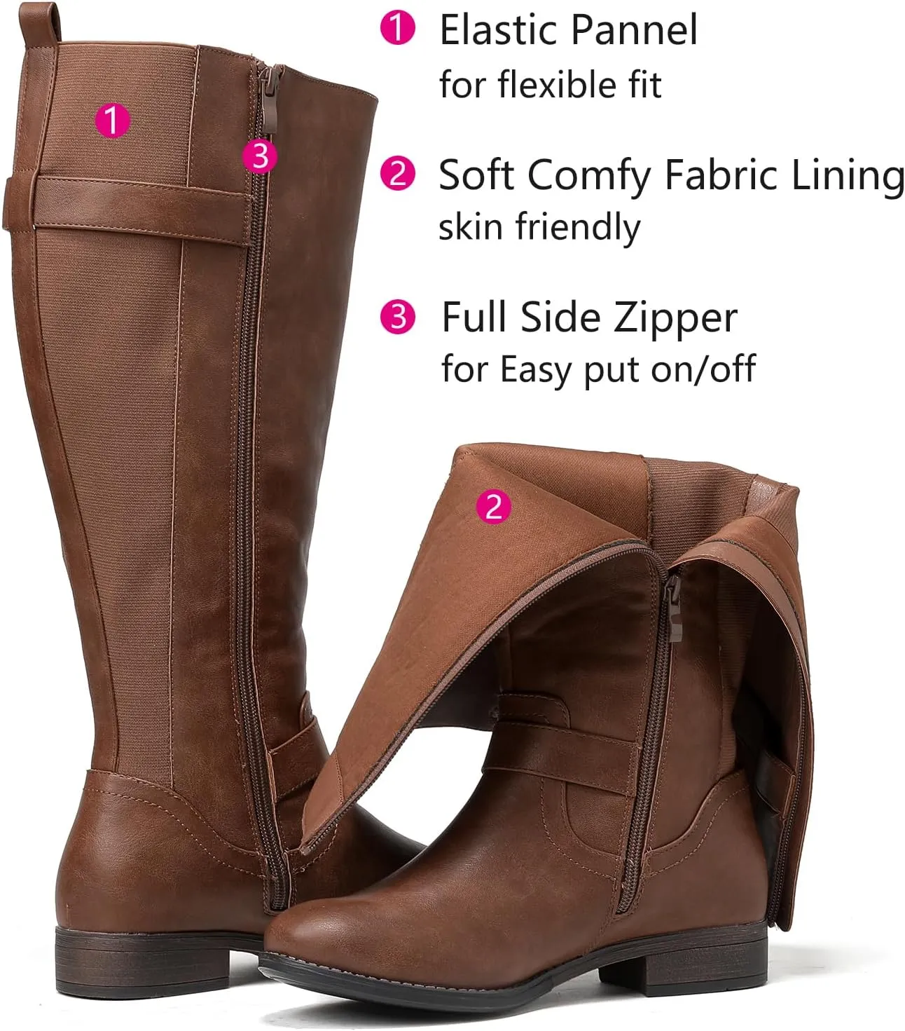 Luoika Women's Extra Wide Calf Knee High Boots, Wide Width Round-Toe Blocked Heel Winter Tall Boots.