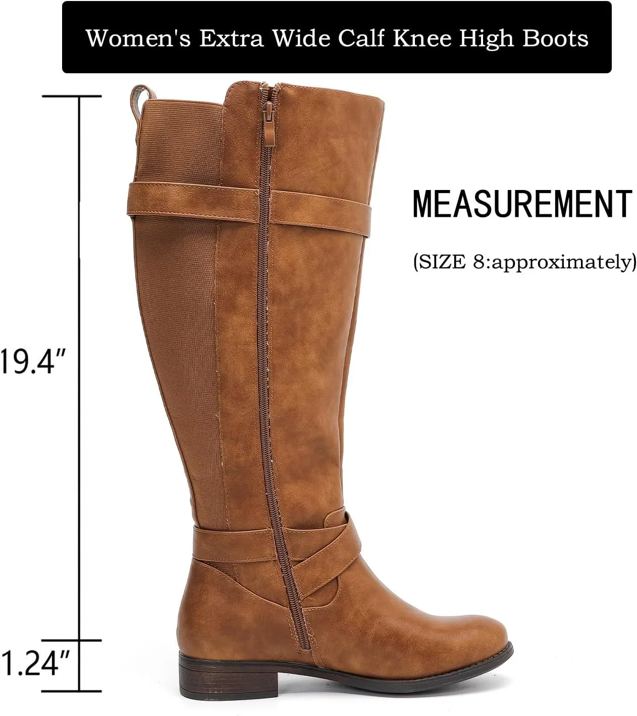 Luoika Women's Extra Wide Calf Knee High Boots, Wide Width Round-Toe Blocked Heel Winter Tall Boots.