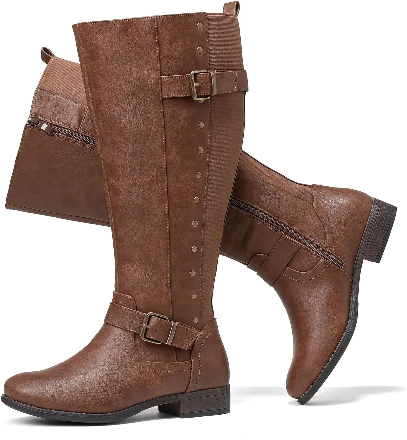 Luoika Women's Extra Wide Calf Knee High Boots, Wide Width Round-Toe Blocked Heel Winter Tall Boots.