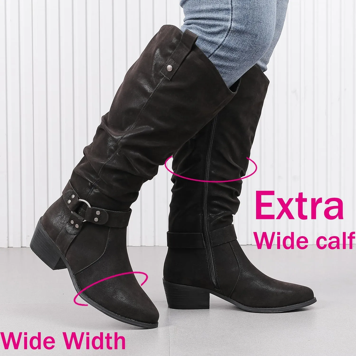 Luoika Women's Extra Wide Calf Knee High Boots, Wide Width Slouchy Knee-High Boots.