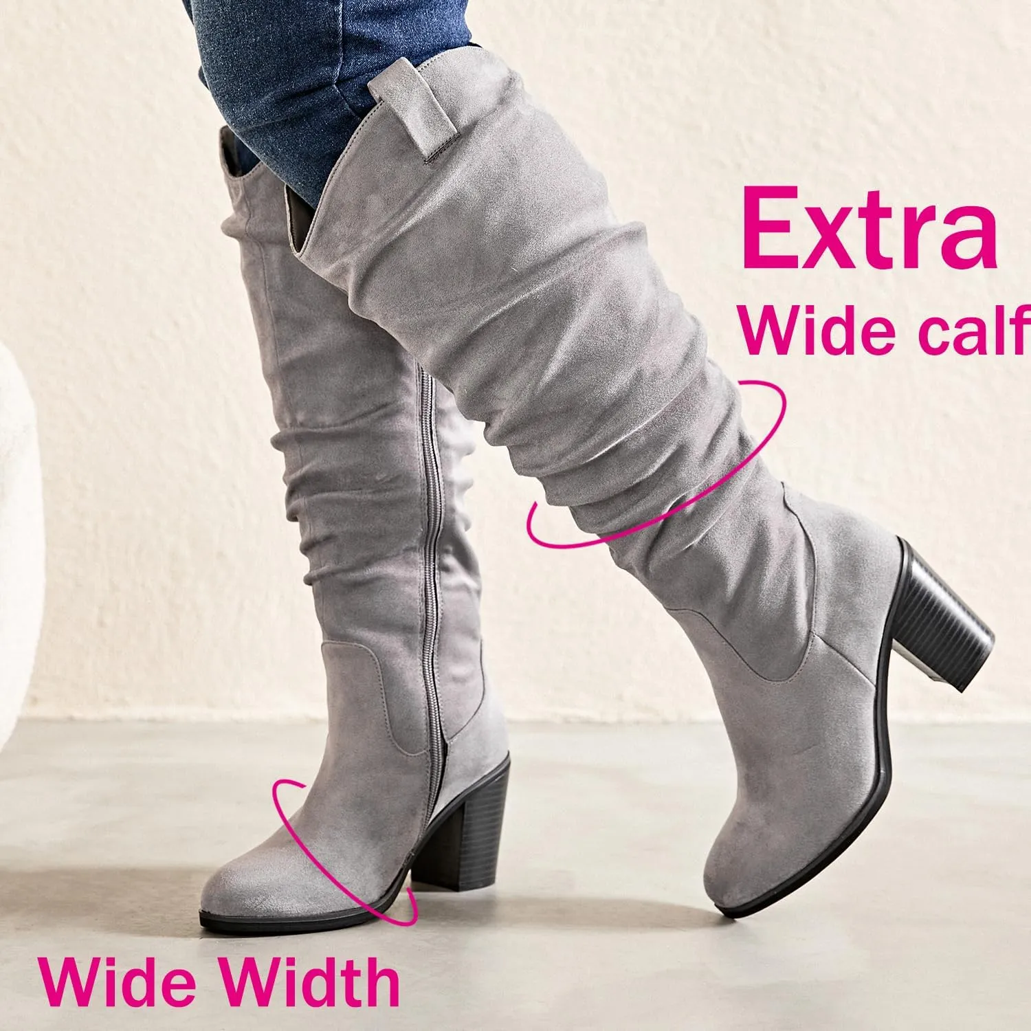 Luoika Women's Extra Wide Calf Knee High Boots, Wide Width Winter Tall Boots.