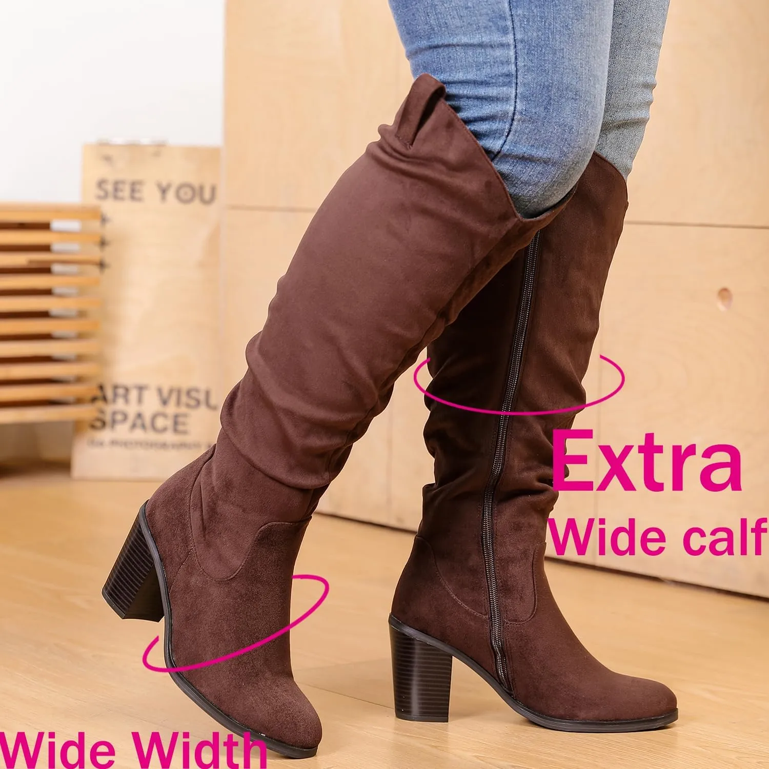 Luoika Women's Extra Wide Calf Knee High Boots, Wide Width Winter Tall Boots.