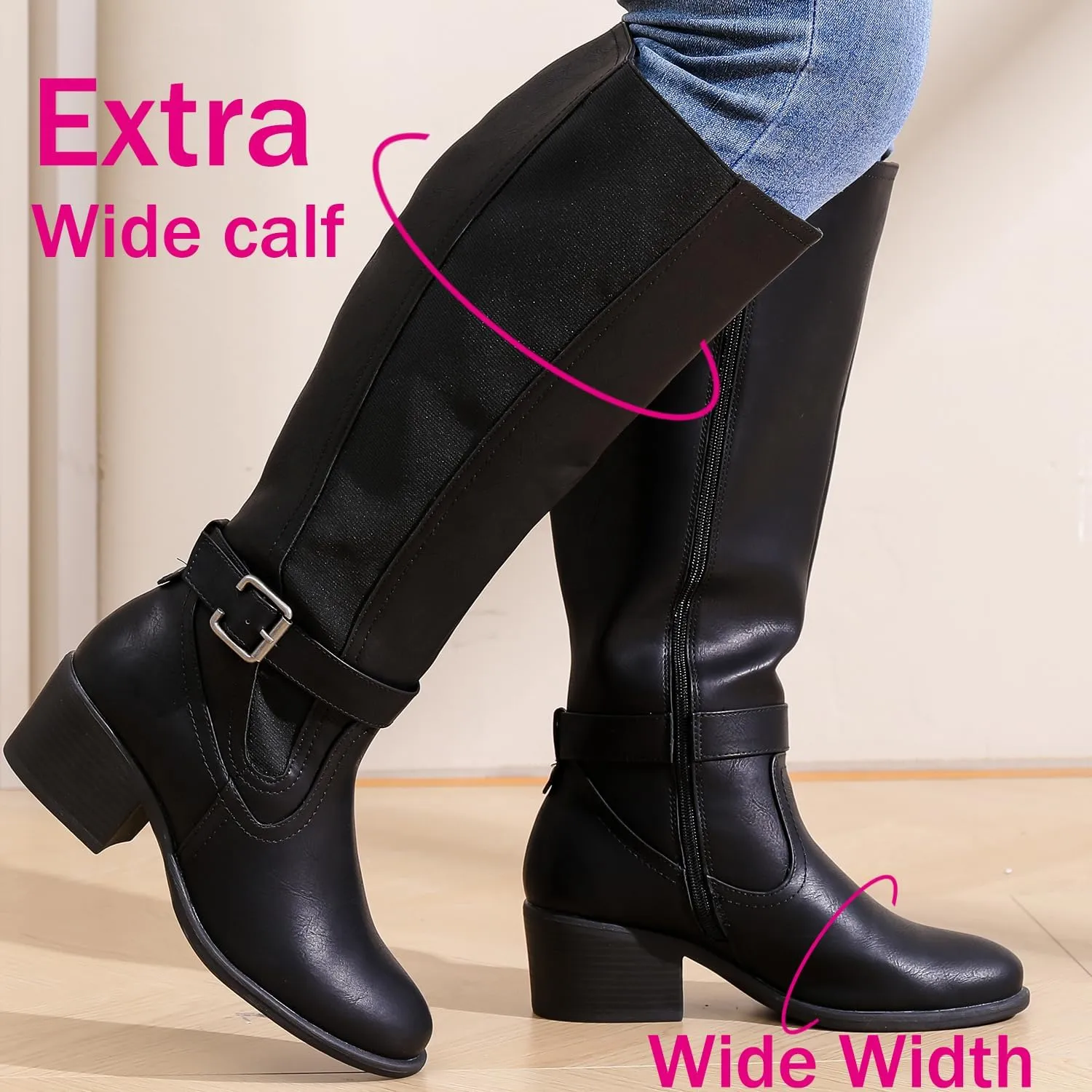 Luoika Women's Extra Wide Calf Knee High Boots, Wide Width Winter Tall Boots.