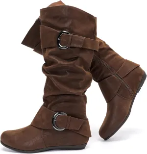 Luoika Women's Extra Wide Calf Knee High Slouchy Boots, Wide Width Tall Boots with Flat Heel Side Zipper.