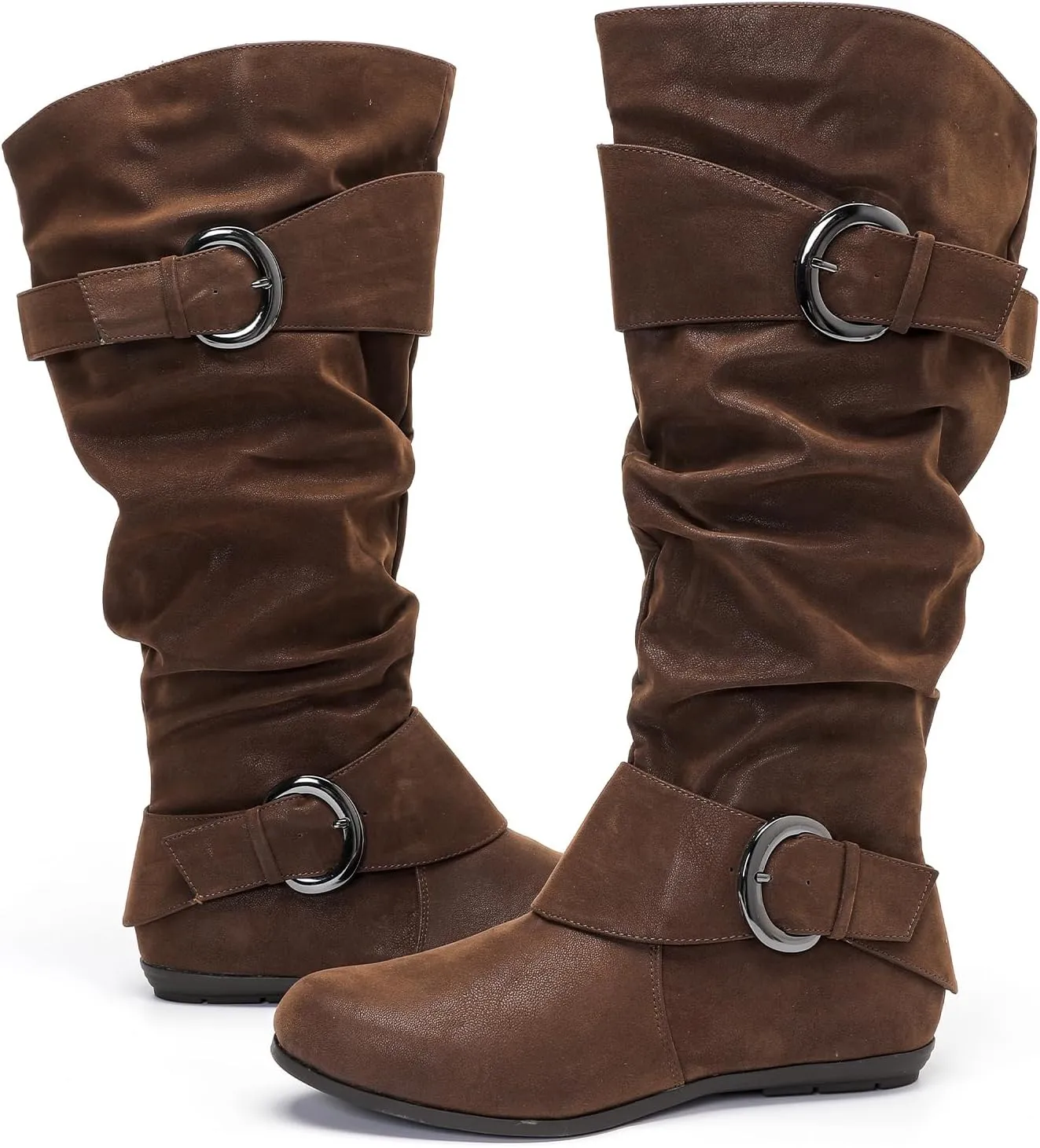 Luoika Women's Extra Wide Calf Knee High Slouchy Boots, Wide Width Tall Boots with Flat Heel Side Zipper.