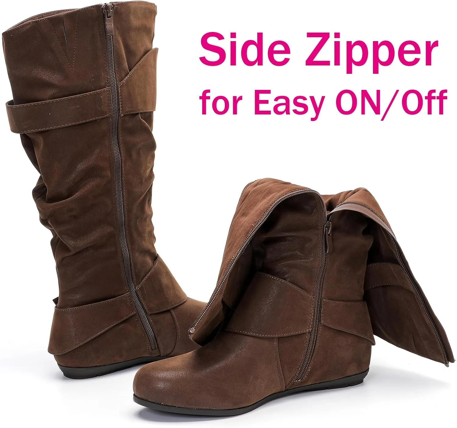 Luoika Women's Extra Wide Calf Knee High Slouchy Boots, Wide Width Tall Boots with Flat Heel Side Zipper.