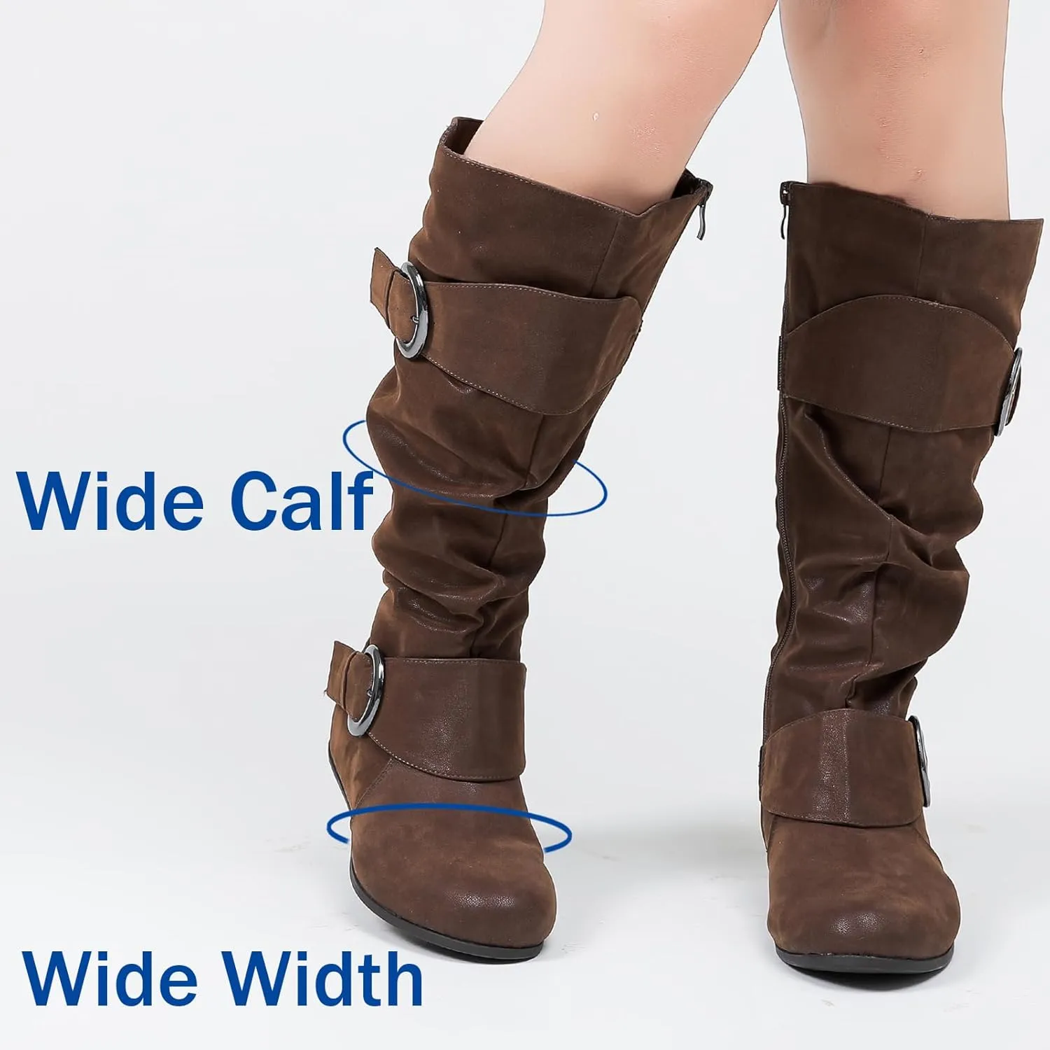 Luoika Women's Extra Wide Calf Knee High Slouchy Boots, Wide Width Tall Boots with Flat Heel Side Zipper.