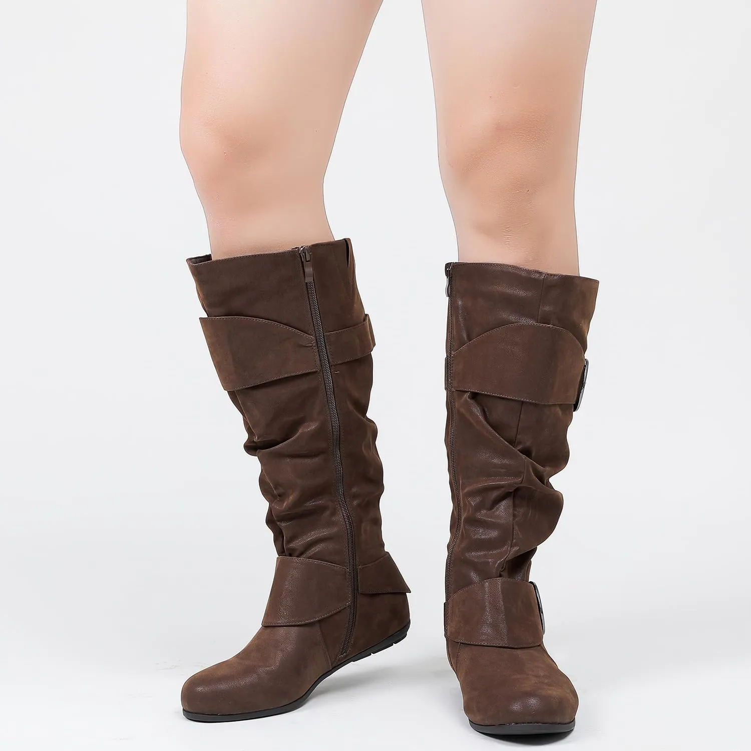 Luoika Women's Extra Wide Calf Knee High Slouchy Boots, Wide Width Tall Boots with Flat Heel Side Zipper.