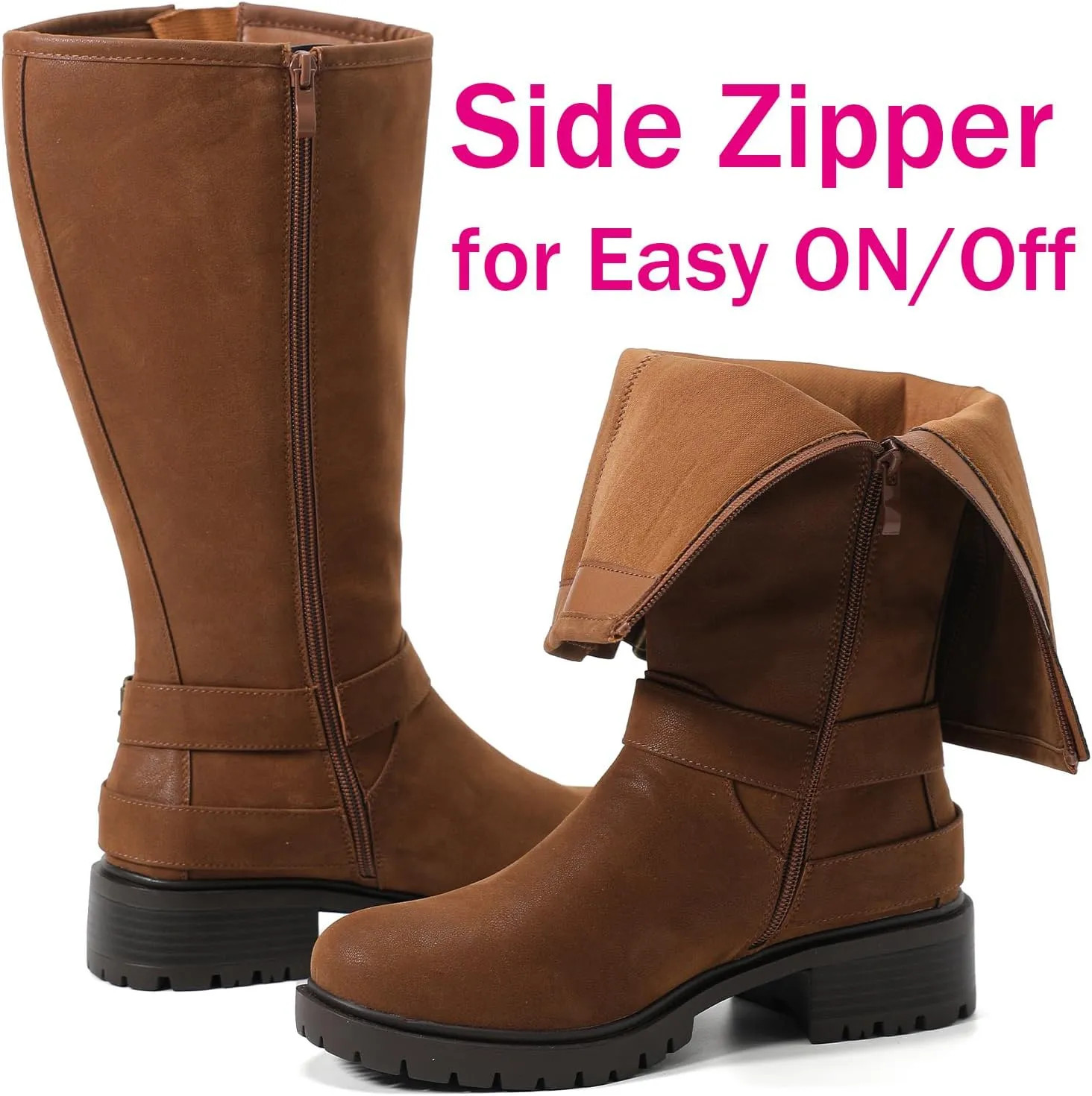 Luoika Women's Extra Wide Calf Slouchy Boots, Wide Width Flat Heel Mid Calf Boots for Women.