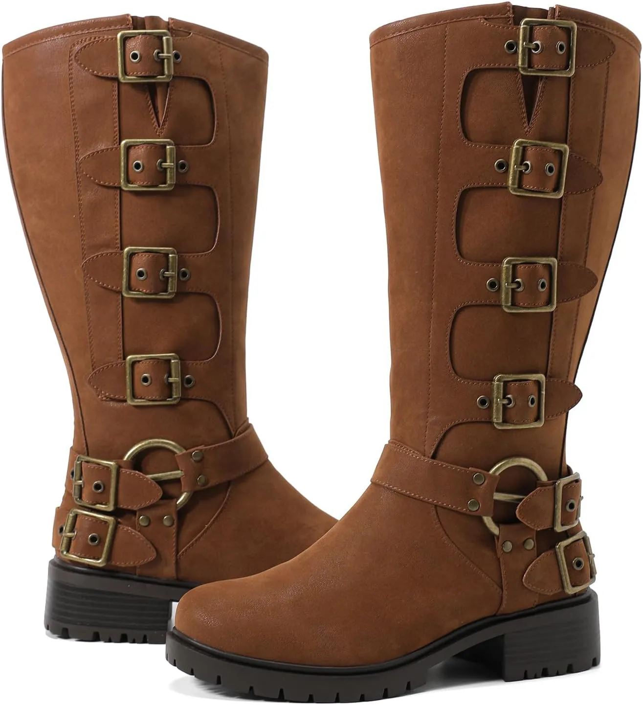 Luoika Women's Extra Wide Calf Slouchy Boots, Wide Width Flat Heel Mid Calf Boots for Women.