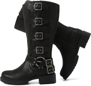 Luoika Women's Extra Wide Calf Slouchy Boots, Wide Width Flat Heel Mid Calf Boots for Women.
