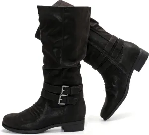 Luoika Women's Extra Wide Calf Slouchy Boots, Wide Width Flat Heel Mid Calf Boots for Women.
