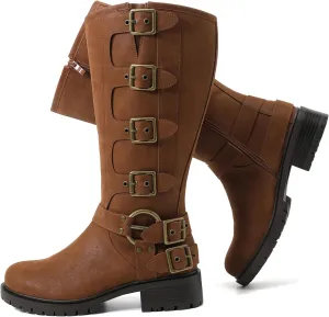 Luoika Women's Extra Wide Calf Slouchy Boots, Wide Width Flat Heel Mid Calf Boots for Women.