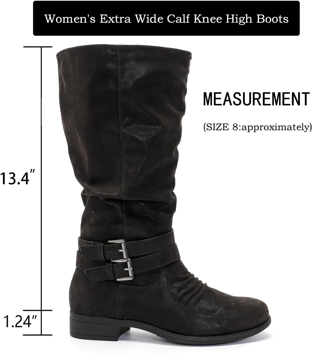 Luoika Women's Extra Wide Calf Slouchy Boots, Wide Width Flat Heel Mid Calf Boots for Women.