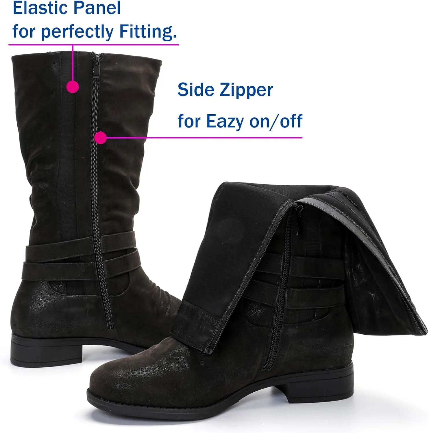 Luoika Women's Extra Wide Calf Slouchy Boots, Wide Width Flat Heel Mid Calf Boots for Women.