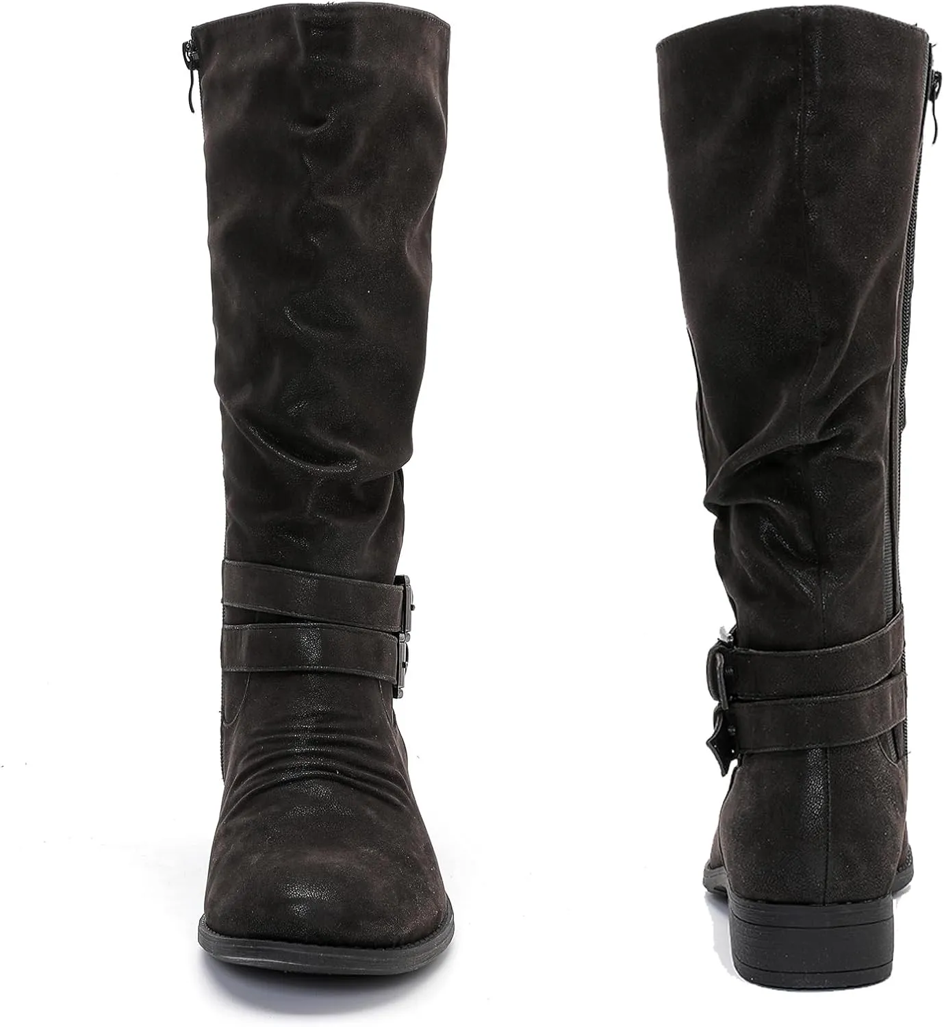 Luoika Women's Extra Wide Calf Slouchy Boots, Wide Width Flat Heel Mid Calf Boots for Women.