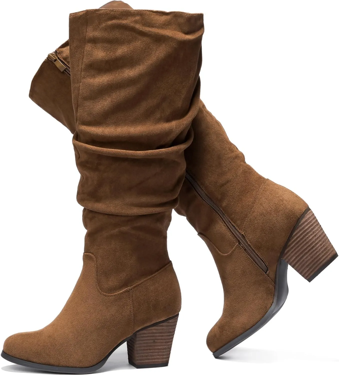 Luoika Women's Extra Wide Calf Slouchy Knee High Boots, Wide Width Knee-High Boots Low Stacked Heel Side Zipper Winter Fall Tall Boots.