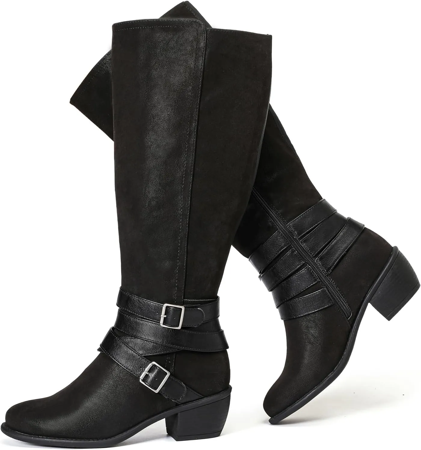 Luoika Women's Extra Wide Calf Slouchy Knee High Boots, Wide Width Knee-High Boots Low Stacked Heel Side Zipper Winter Fall Tall Boots.
