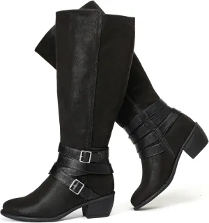 Luoika Women's Extra Wide Calf Slouchy Knee High Boots, Wide Width Knee-High Boots Low Stacked Heel Side Zipper Winter Fall Tall Boots.