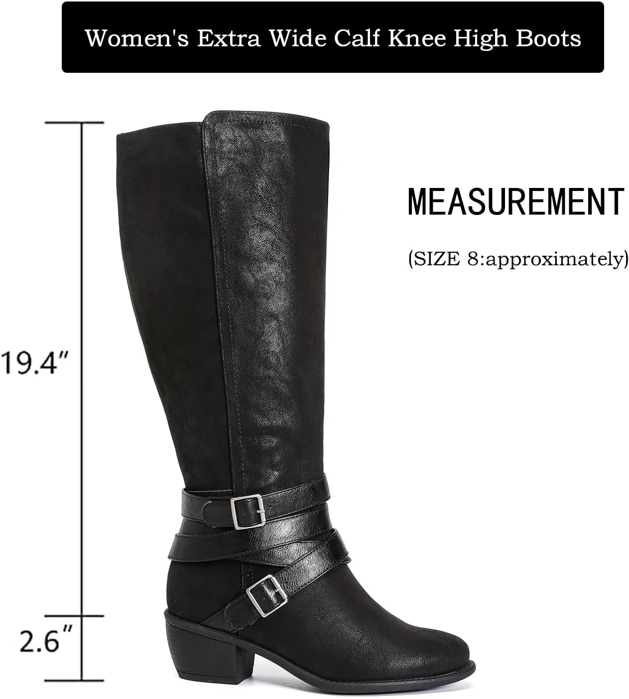 Luoika Women's Extra Wide Calf Slouchy Knee High Boots, Wide Width Knee-High Boots Low Stacked Heel Side Zipper Winter Fall Tall Boots.