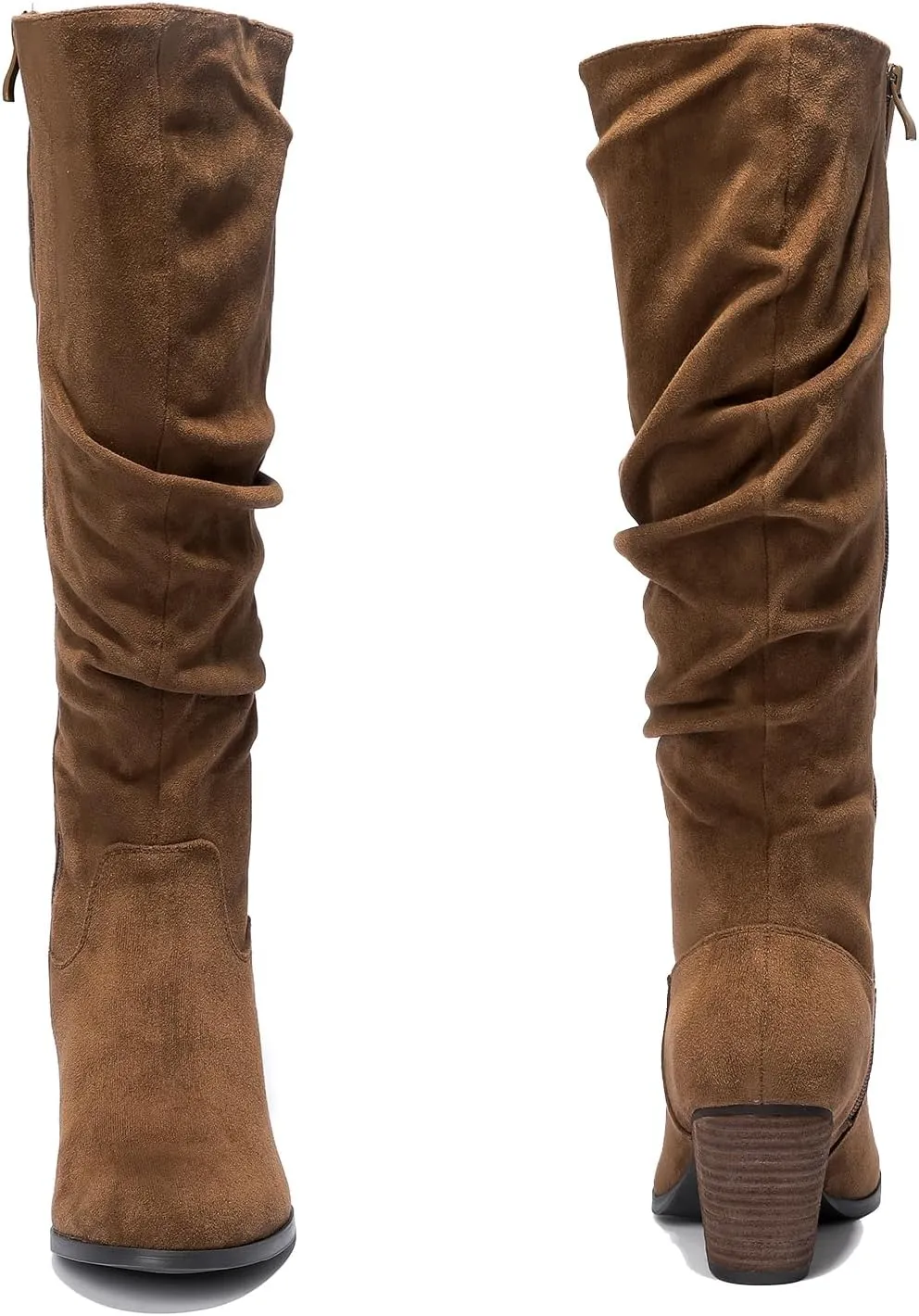 Luoika Women's Extra Wide Calf Slouchy Knee High Boots, Wide Width Knee-High Boots Low Stacked Heel Side Zipper Winter Fall Tall Boots.