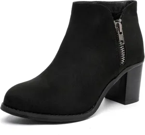 Luoika Women's Wide Width Ankle Boots, Chunky Heel Side Zipper Extra Wide Short Booties.