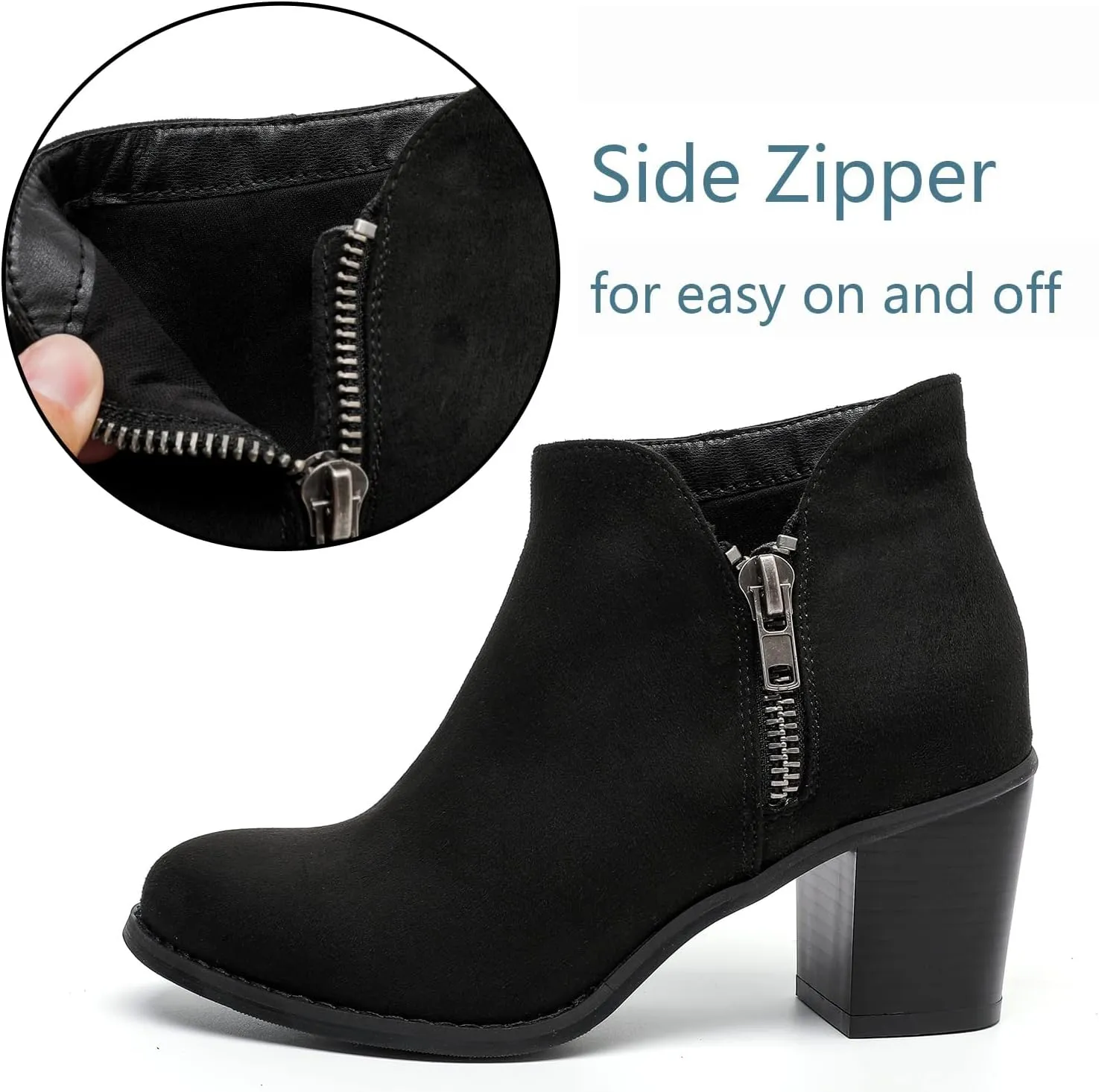 Luoika Women's Wide Width Ankle Boots, Chunky Heel Side Zipper Extra Wide Short Booties.