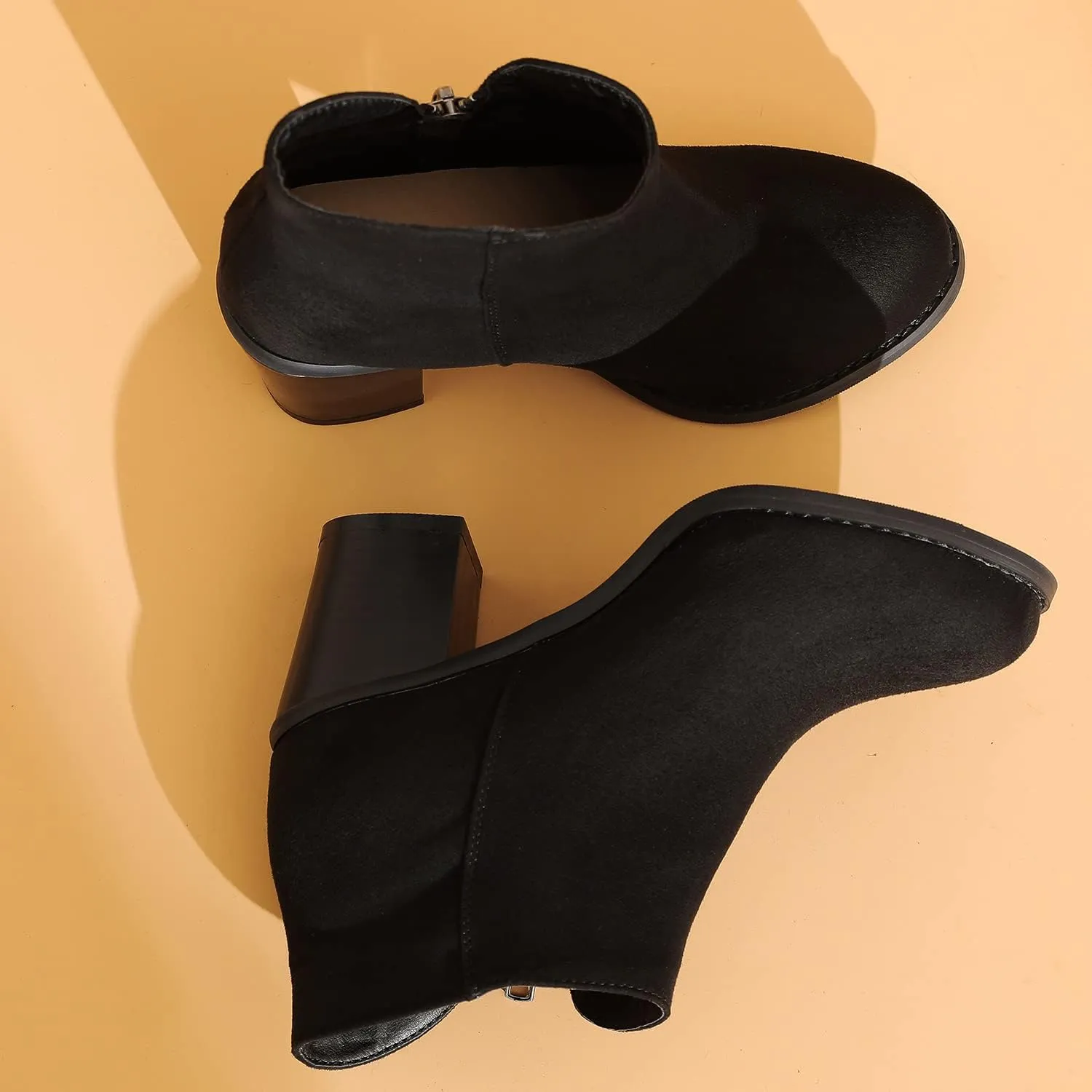 Luoika Women's Wide Width Ankle Boots, Chunky Heel Side Zipper Extra Wide Short Booties.