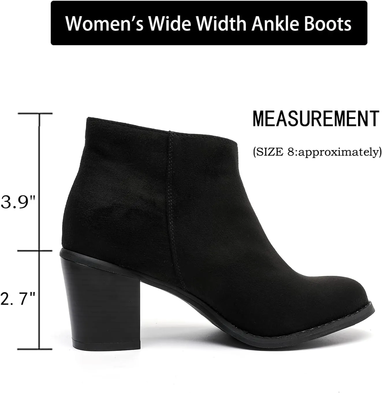 Luoika Women's Wide Width Ankle Boots, Chunky Heel Side Zipper Extra Wide Short Booties.