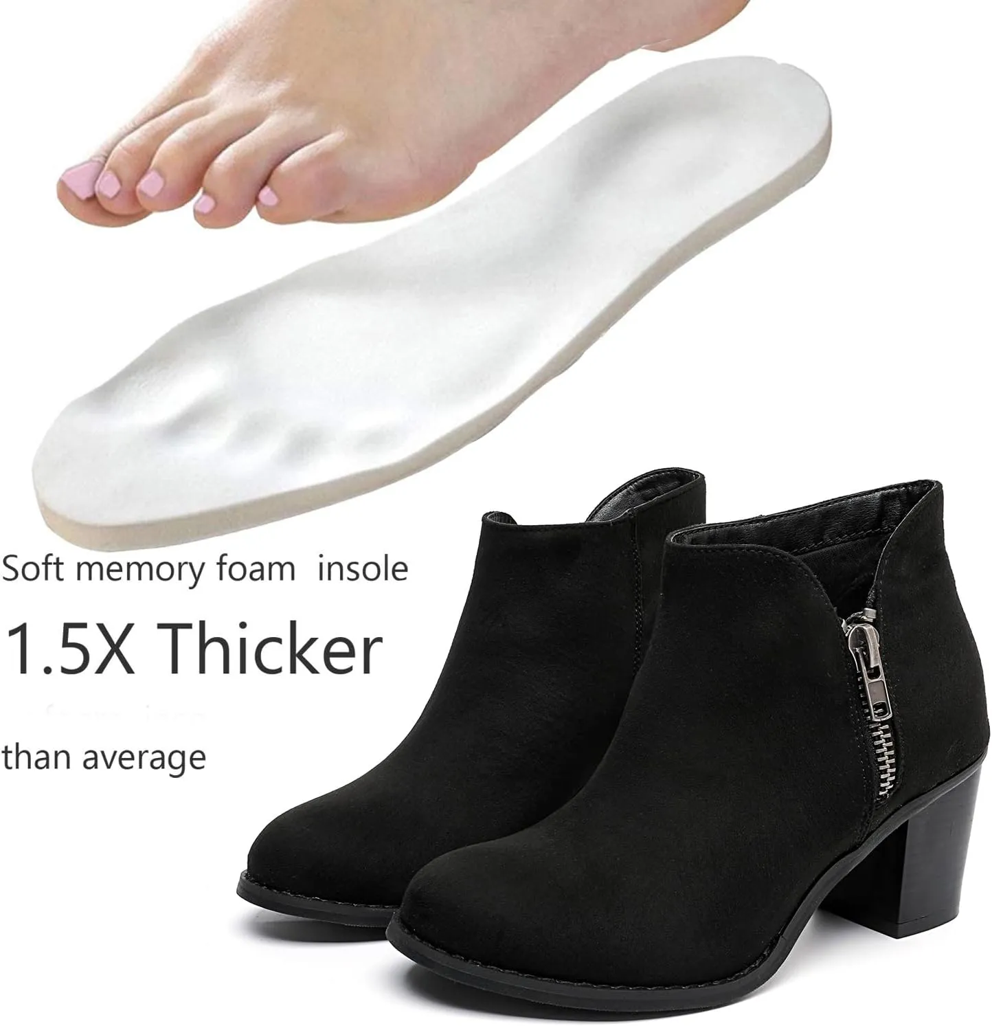 Luoika Women's Wide Width Ankle Boots, Chunky Heel Side Zipper Extra Wide Short Booties.