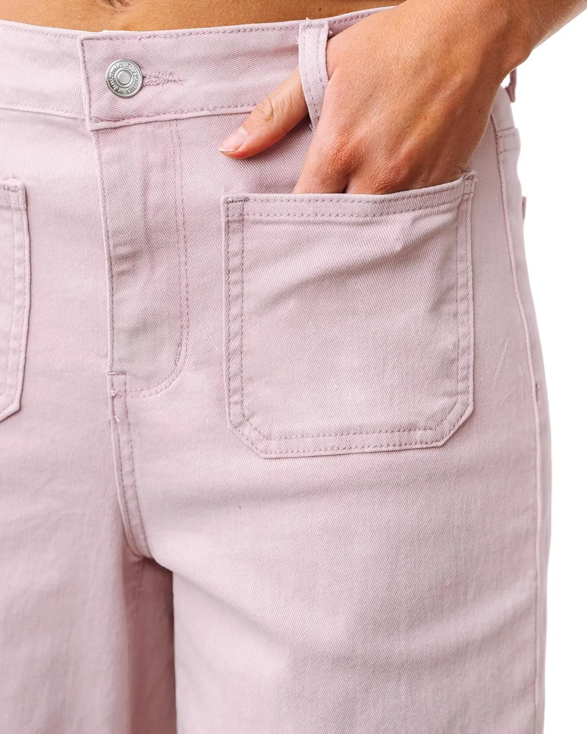 luvamia Capris Jeans for Women Wide Leg High Waisted Trendy Raw Hem Patch Pocket Cropped Stretchy Denim Capri Pants