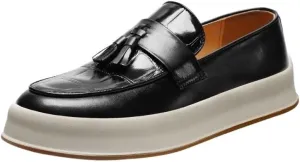 Luxury Men's Leather Penny Loafers with Chunky Platform, Round Toe, and Slip-On Tassel Design for Daily Office and Business Occasions