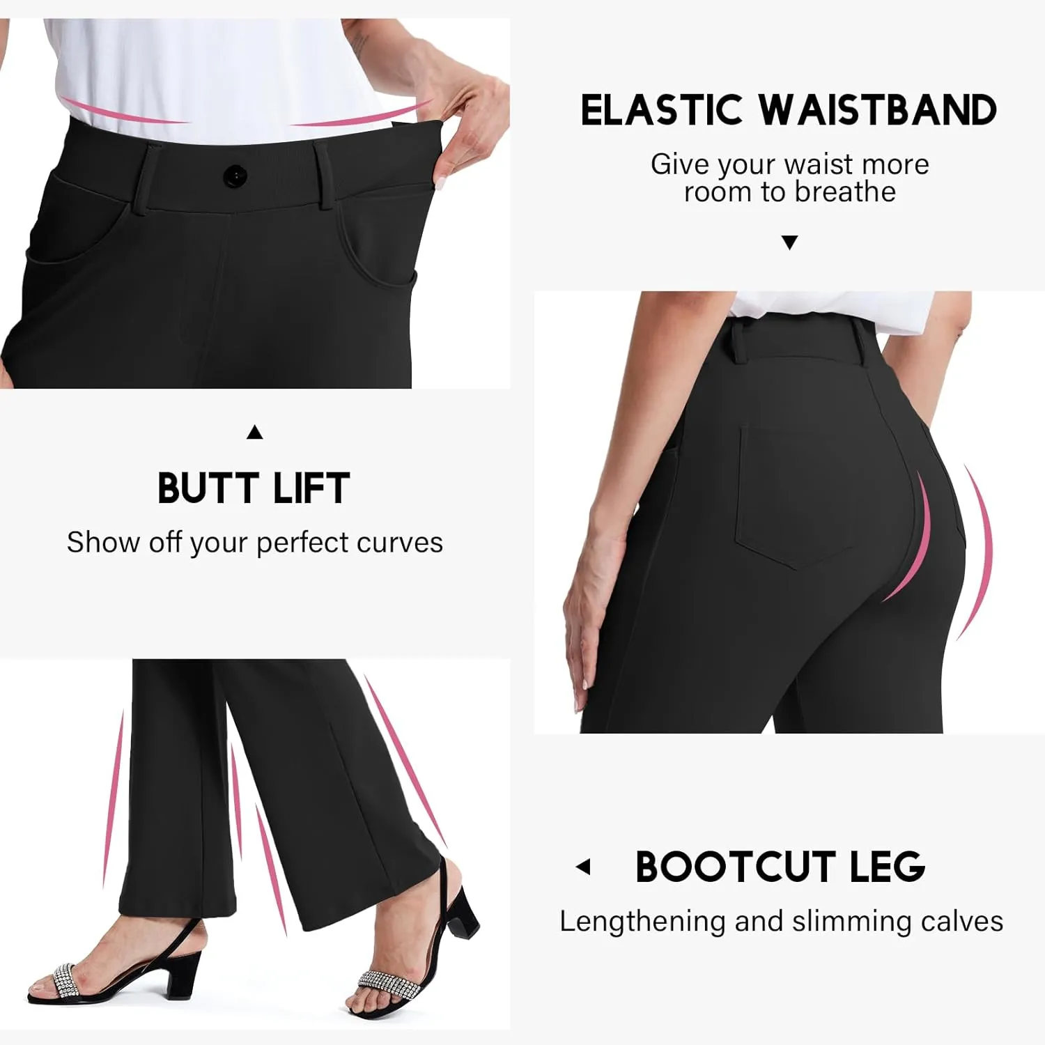 M MOTEEPI Women's High Waisted Stretchy 29"/31" Bootcut Pull On Dress Pants Office Business Casual Work Pants