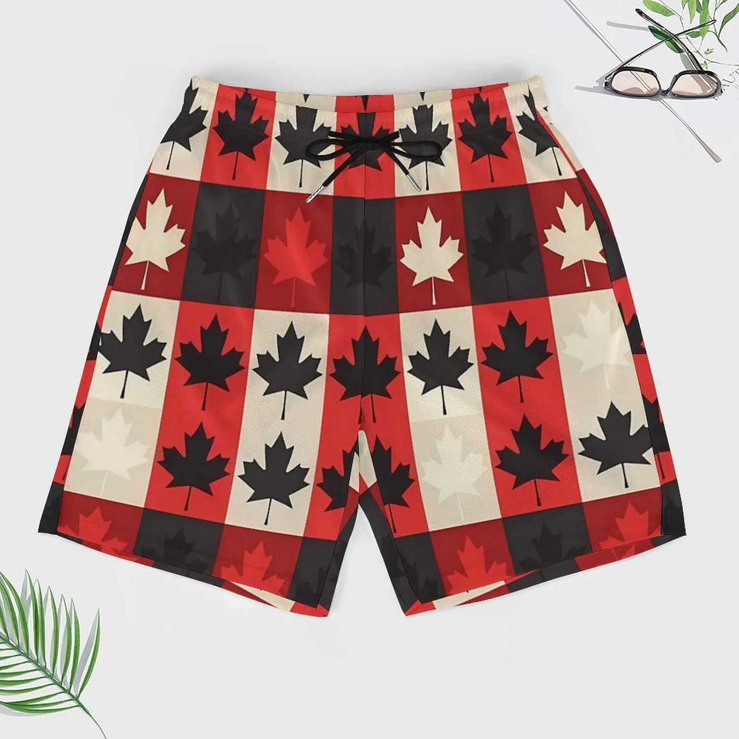 Maple Leaf Canada CA Flag Men's Swim Trunks Quick Dry Board Shorts Swimwear Beach Shorts with Compression Liner